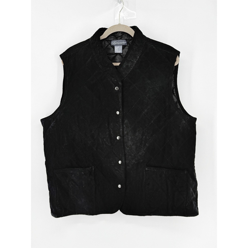 Bushwacker Women Quilted Leather Vest Southwestern Equestrian Black Plus Size 1X